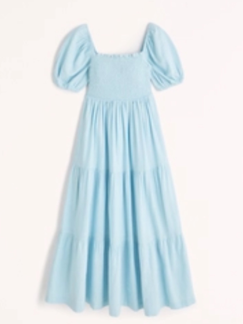 Abercrombie Smocked Bodice Linen-Blend Midi Dress Blue - Picture 2 of 5